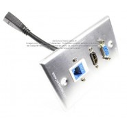 Placa Tapa Vga + HDMI 1.4 (4K+Ethernet 3D) pigtail + Jack RJ45 Cat6 ponchable Aluminio